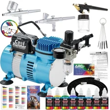 Master Airbrush Cool Runner II Air Brush Kit with Air Compressor Dual Fan, 3 ...