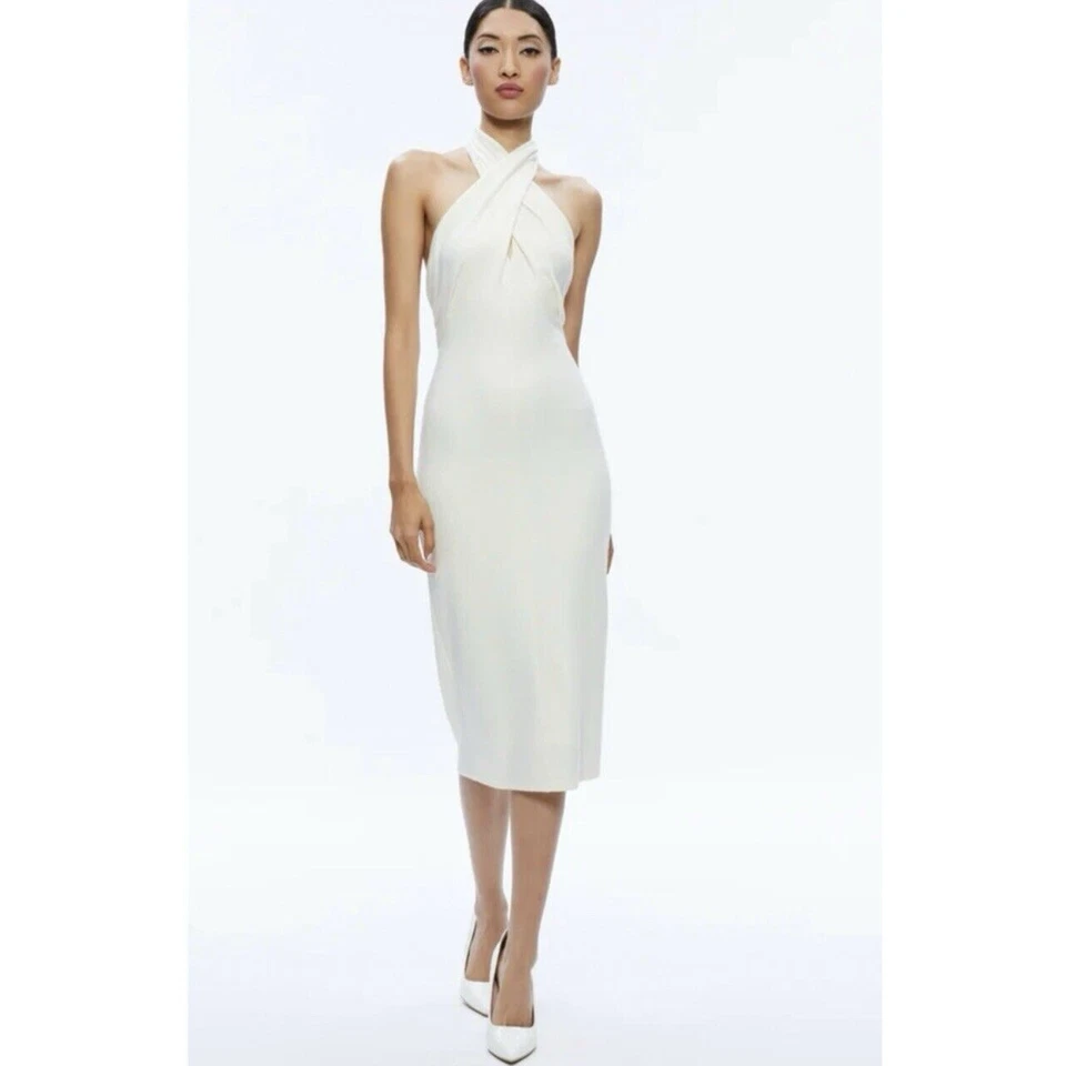 ALICE + OLIVIA Suellen Wool Cream Ecru Halter Neck Maxi Dress Size 4 MSRP $624.0 - Image 2 of 4