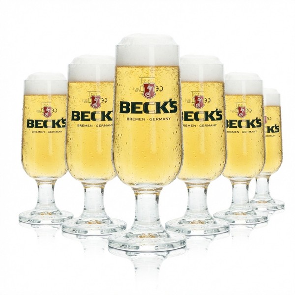 6X Becks Bier Glas 0,2L Pokal Ritzenhoff Tulpe GläSer Brauerei Silber Beer Bar-image