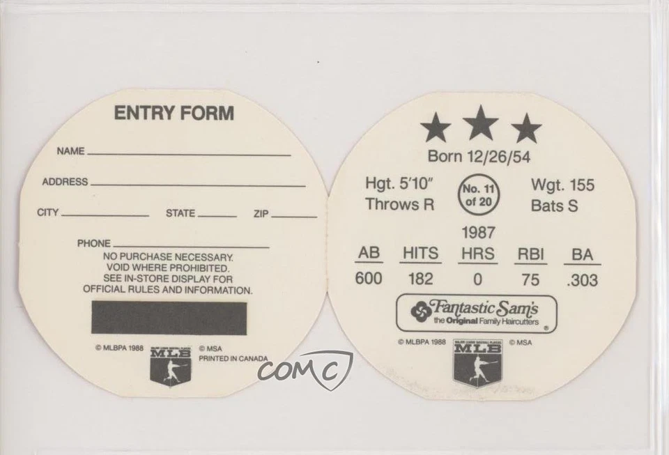 1988 Fantastic Sam's Baseball Superstars Disc Ozzie Smith #11 HOF - Image 2 of 2