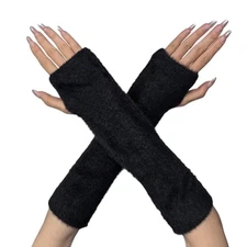 Arm Warmers Fingerless Gloves Women Winter Faux Fur Arm Warmers Wrist Black