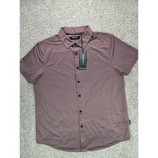 New Kenneth Cole Techni-Cole Performance Shirt Mens M Slim Fit Burgundy Check