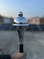 Ceremonial Drum Major Mace 3 Parts with Tassel Chrome Head, Black White, Brown