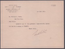LEE SHUBERT - TYPED NOTE SIGNED 10/30/1911