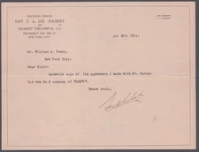 LEE SHUBERT - TYPED NOTE SIGNED 10/30/1911
