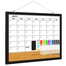 Monthly Whiteboard Calendar with Cork for Wall, 17" x 13" Double-Sided Dry Er...