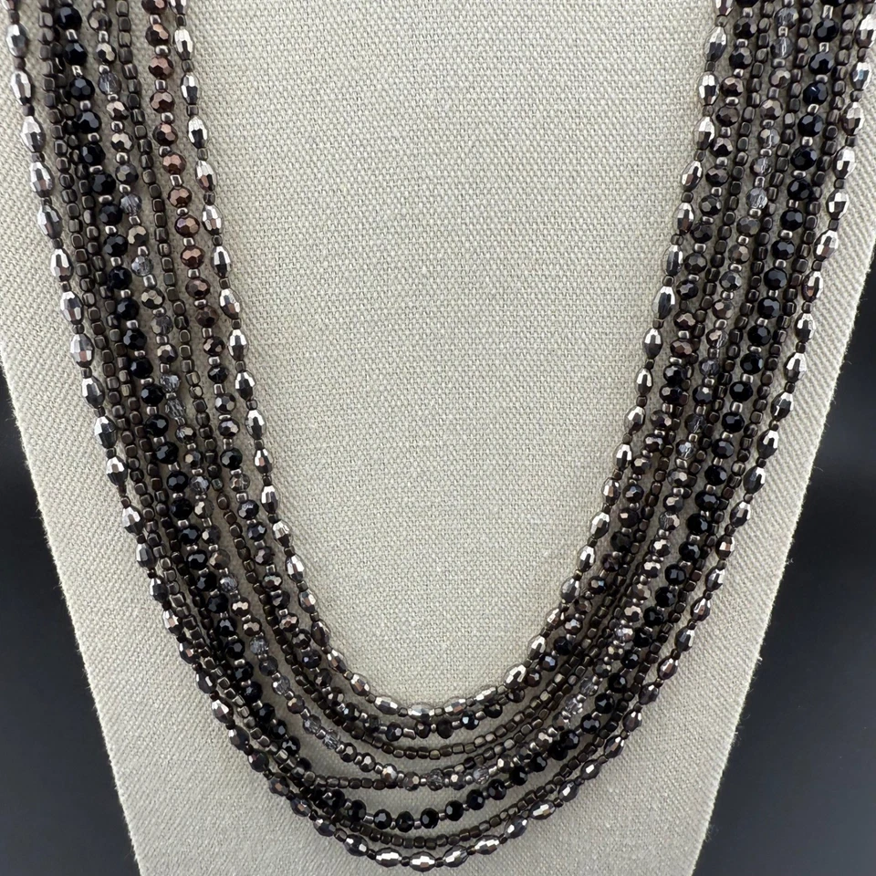 Collar de cuentas en capas Nakamol Chicago tono plata negro joyería de moda Foto 3 de 4