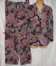 NEW SMALL VERA BRADLEY BLACK PAISLEY SOFT COTTON 2 PIECE PAJAMA SET