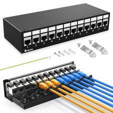 12 Port CAT7 Patch Panel Shielded Keystone with Smart CableManagement 1U Network