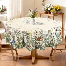 Grass Floral Table Cloth Round Machine Washable Tablecloth, 70  70 inch, Pol