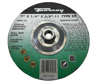 Forney 7'' x 1/4'' x 5/8-11 Concrete/Masonry Grinding Wheel C24R-BF