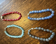 Set of 4 Sea Glass Beaded Bracelets Matte Frosted Coastal Jewelry Magnetic Clasp