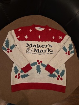Makers Mark Kentucky Whiskey Men's Ugly Christmas Holiday Sweater Red White