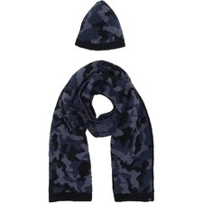 NWT Barefoot Dreams CozyChic Camo Beanie and Scarf Set Indigo 97