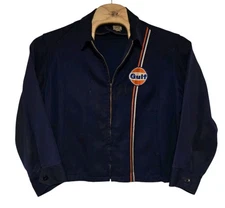 1970's Gulf Gas Station Attendant Worker Jacket Unitog Rare Size 46 Blue READ