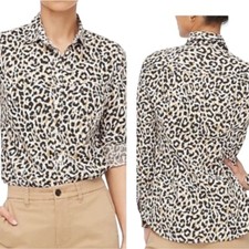 J. CREW Leopard Print Button Down Shirt in Cotton Poplin Size XL