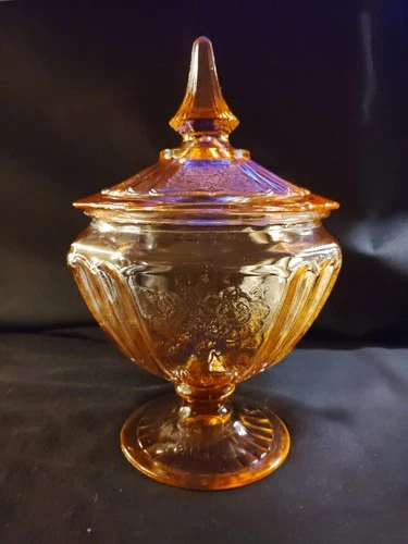 Vintage Pink Depression Glass Mayfair Open Rose Candy Dish Jar Anchor Hocking