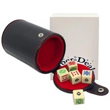 16mm Poker Dice Set w/Ace of Spades Sunlit Ivory Squared Dice, PU Leather C...