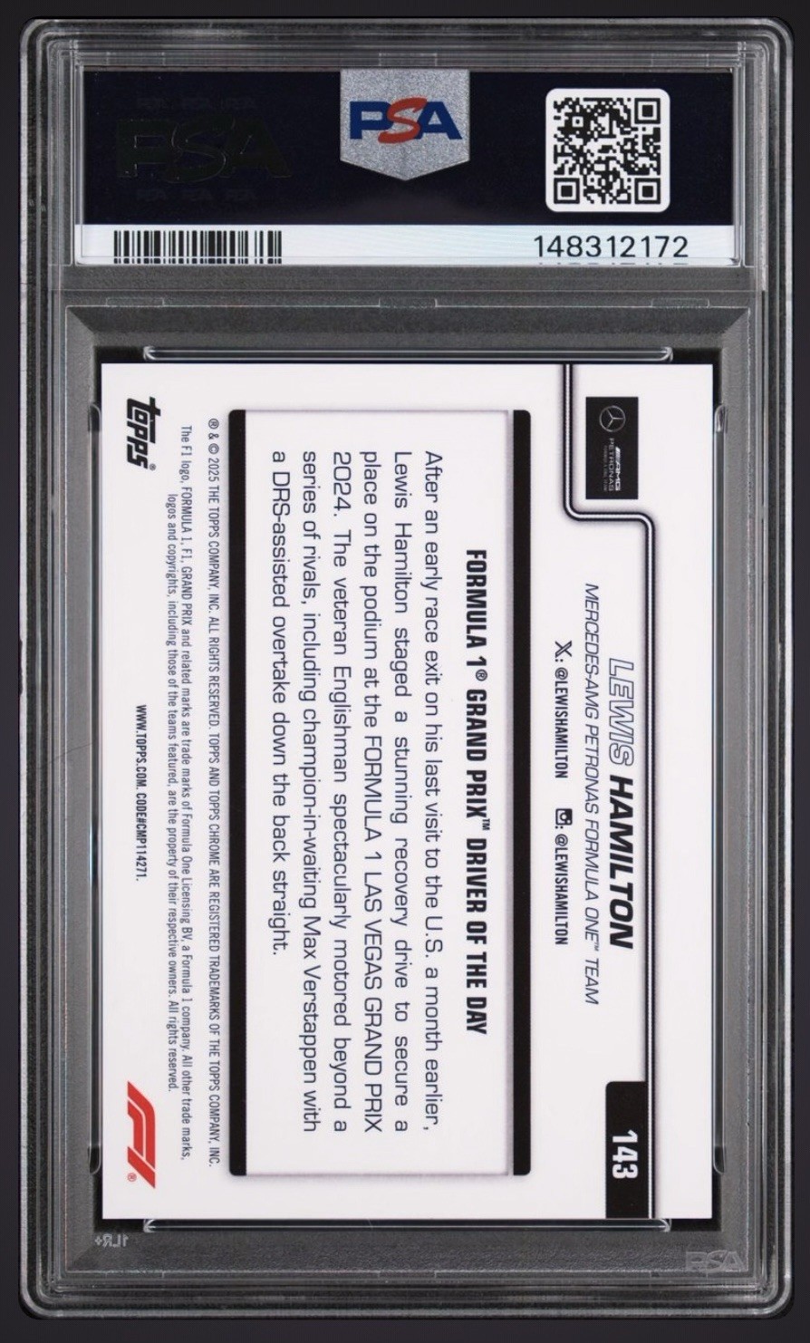 2025 Topps Chrome F1 Lewis Hamilton Orange /25 PSA 10 Driver Day Pop 1 view 3