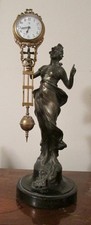 Original 1900 Antique German Junghans Diana Lady Statue Swinging Clock