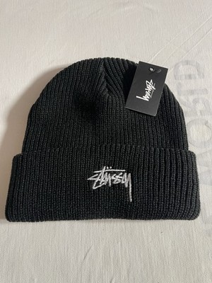 Stussy Beanie Hat Black Made in USA NWT Streetwear Logo Knit Cap