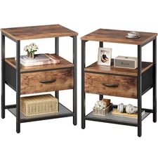 Nightstand Set of 2, Night Stand with Fabric Drawer, Mesh Shelf, Side Table w...