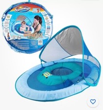 SwimWays Baby Spring Float Blue Sun Canopy UPF 50 Stable Safe Secure Carry Tote