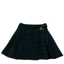 Scottish Tartan Pleated Skirt With Buckle Straps Size 30