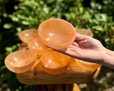 Orange Selenite Crystal Bowl, Large 4” Charging Bowl - Decorative Stone Bowls