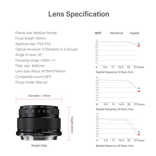 AstrHori 55mm F/5.6 Medium-Format Lens for Fujifilm GFX Mount - Picture 7 of 8