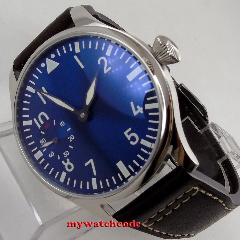 44mm sterile blue dial luminous ST3600 hand winding 6497 mechanical mens watch - Image 3 of 4