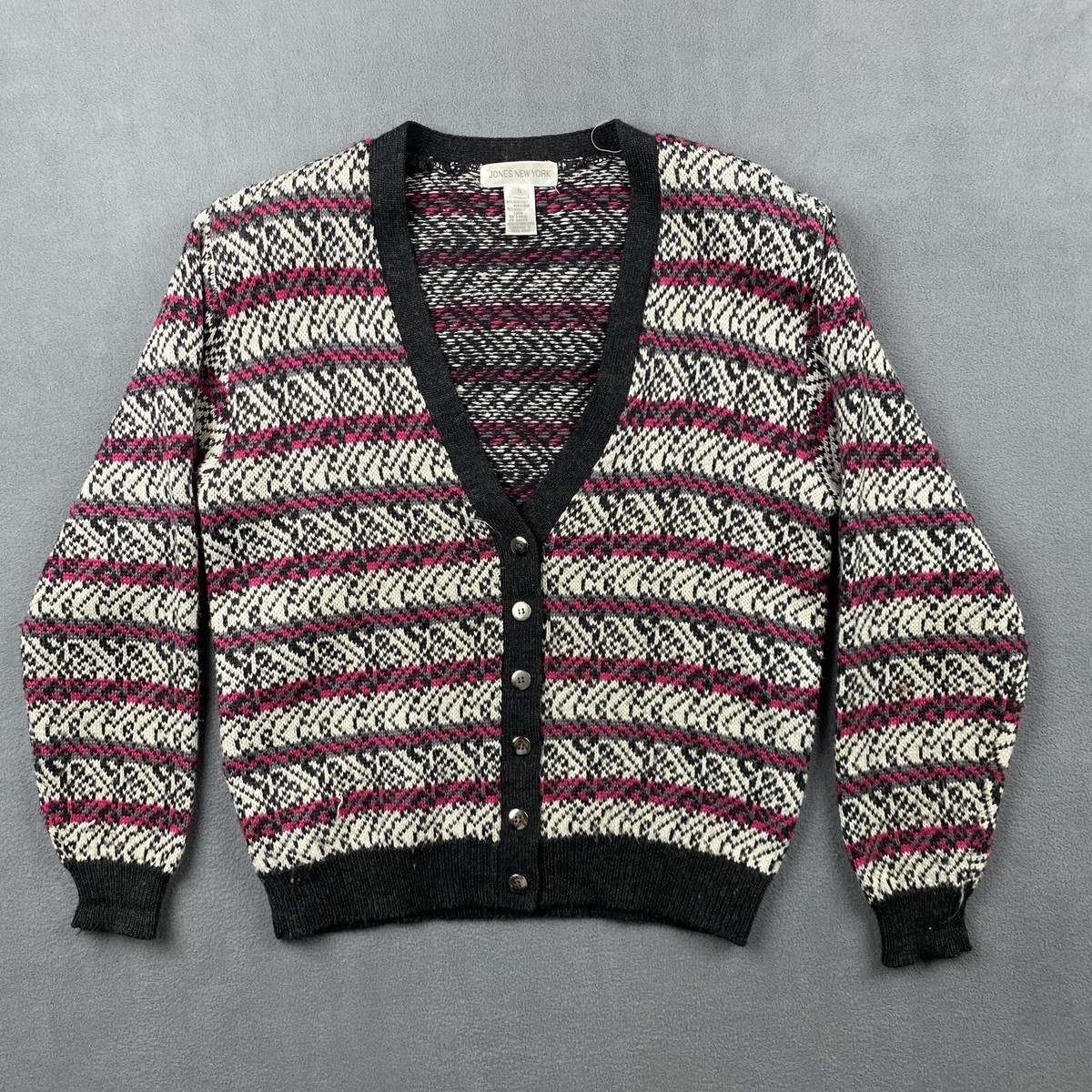 Jones New York Sweater Womens Small Wool Blend Funky Button Front Cardigan  VTG