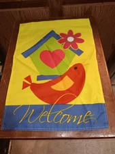 Welcome! Bird House Colorful Garden Flag Animal Fun Decor 