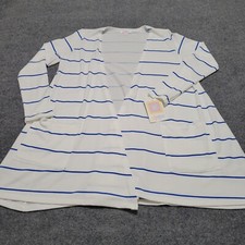 LuLaRoe Caroline Cardigan Sweater Women's S White w/ Blue Stripes NWT