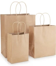 Kslong 75 Pack Brown Kraft Gift Bags with Handles, Natural Plain Kraft Paper…