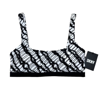 DKNY Women's Size M Black White Printed Square-Neck Swim Bikini Top NWT