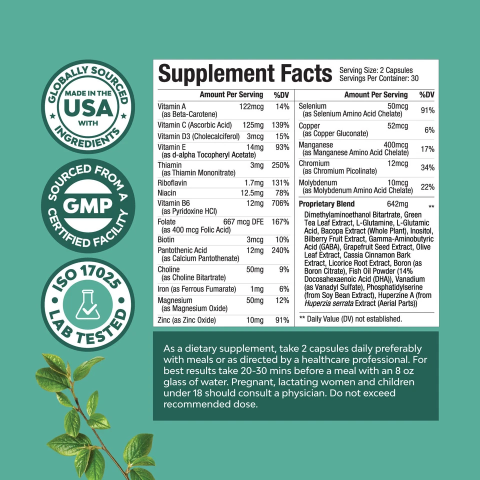 Advanced Brain Supplement for Memory and Focus - Nootropics Brain Support 60ct - Image 3 of 4