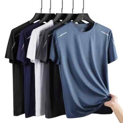 Men Running Quick Drying T-shirt Hiking Fishing Outdoor Sport Short Shirt Summer