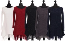 New Italian Ladies Two Layered Glittery Top with Frilled Hem One Size Fits 10 12