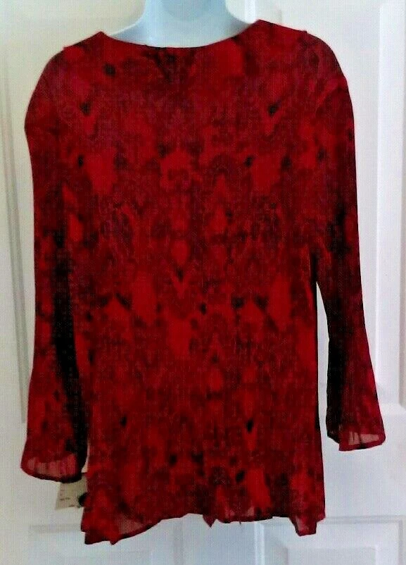 Blusa Camisa Covington Top 16/18 Nueva Artística Roja y Negra Acordeón Plisada 2-Fer Foto 3 de 4