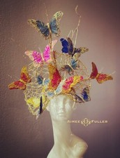Aimee Fuller Butterfly Hot Pink Gold Blue Red Teal Hat Kentucky Derby Fascinator