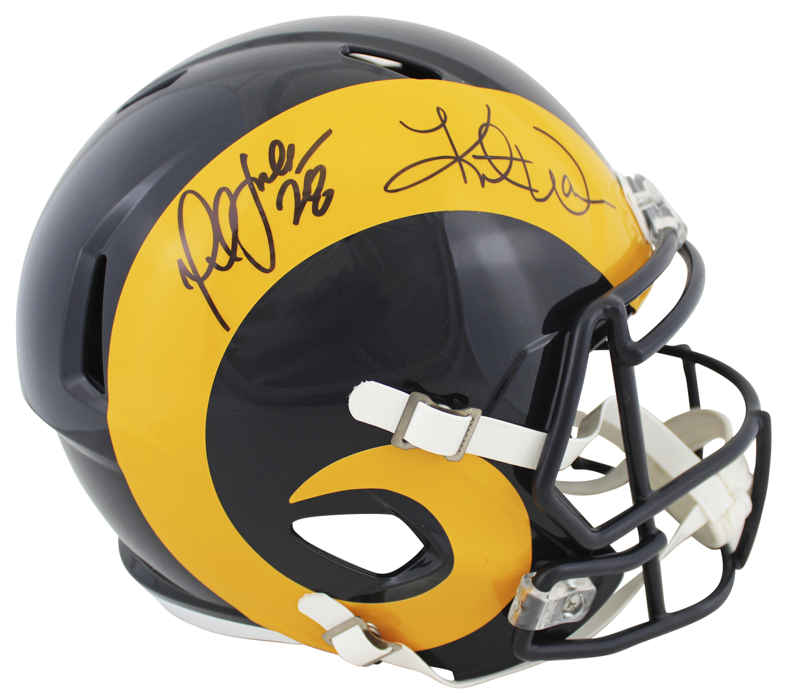 Kurt Warner Autographed Signed Rams & Marshall Faulk 81-99 Tb F/S Speed Rep Helmet Beckett Wit 