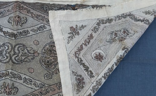 Antique Folk Textile Balkan Turkish Women's Metal Embroidery Tablecloth - Picture 9 of 10