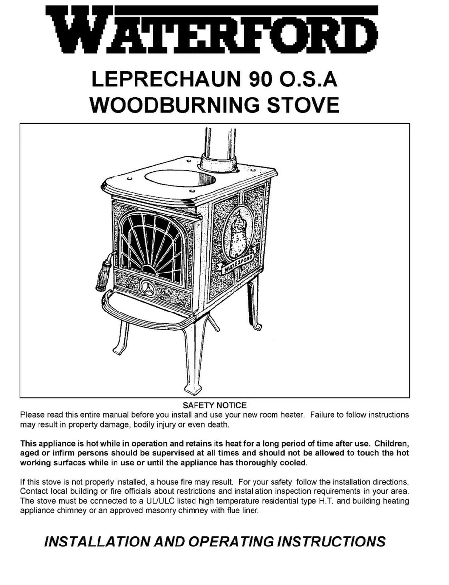 Waterford Leprechaun 90 OSA Wood Stove User Manual Instructions Copy Guide  | eBay