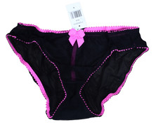 Love Claudette Dessous Mesh Bikini Panty Briefs Lingerie Panties Black Pink Trim