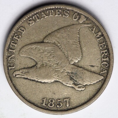 1857 F.E. ''F'' Filled Cud Flying Eagle Cent Penny CHOICE FINE+ E266 T
