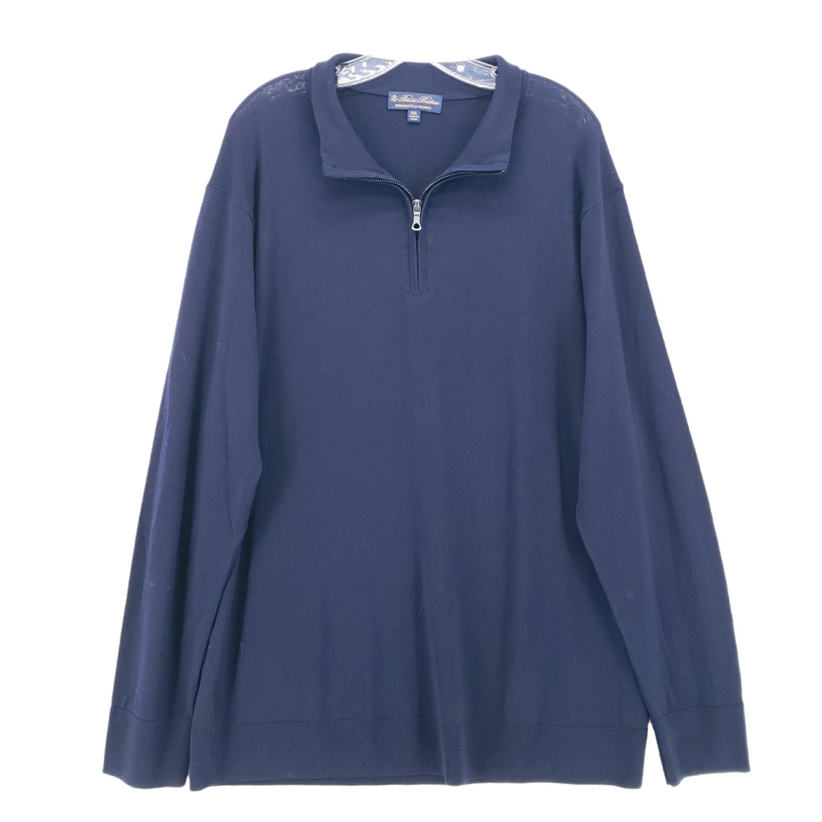 BROOKS BROTHERS Brookstech Merino Wool 1 4 Zip Sweater Dark Navy Blue Size XXL