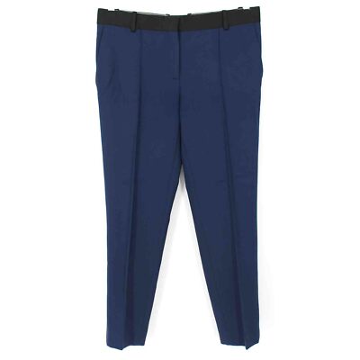 Celine Tuxedo Pants Navy Blue Wool Black Satin Silk Trim Ankle 