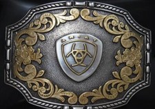 Ariat Logo Emblem Engraved Silver Gold tone Belt Buckle A37023
