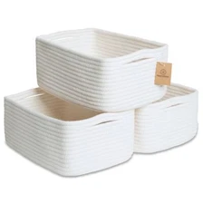 NaturalCozy 11.8"x8"x4.5” Storage Baskets for Shelves 3 Pack | Cotton Rope